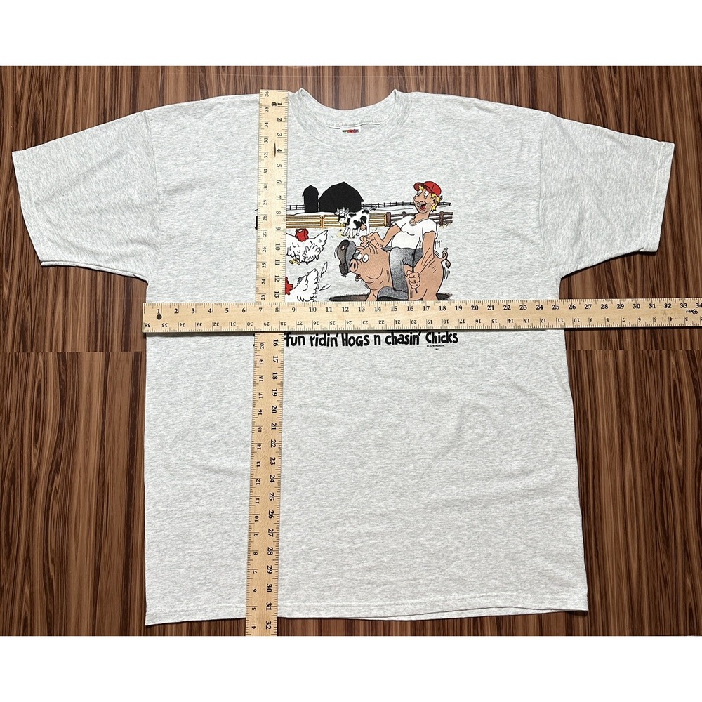 Biker Men's T Shirt 2XL Gray Heathered Riding Hogs Chasing Chicks‎ Motorcycle - Picture 5 of 7